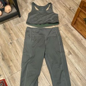 Girlfriend Collective Paloma bra and cropped legging in Moss